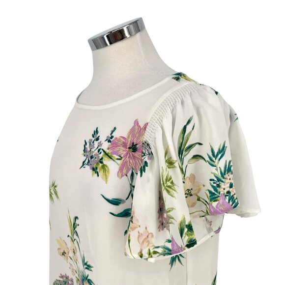 Zac & Rachel Floral Print Short Sleeve Blouse White Multicolor Size Small - Picture 2 of 12